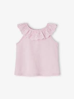 Baby-T-shirts & Roll Neck T-Shirts-Sleeveless Blouse with Ruffle in Broderie Anglaise for Babies