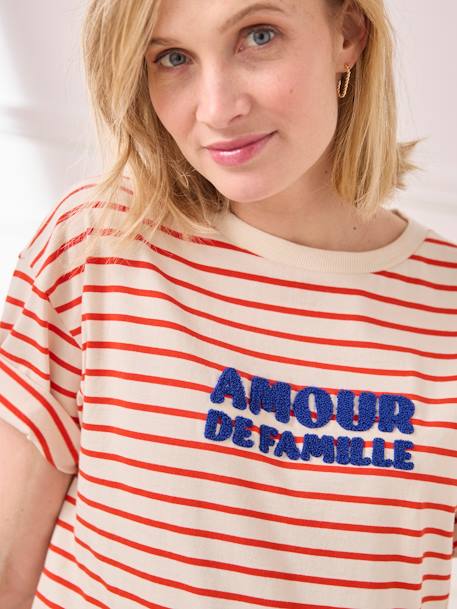 Striped T-Shirt with Message, in Organic Cotton, for Maternity ecru+fir green - vertbaudet enfant 
