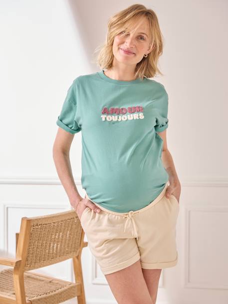 Plain T-Shirt with Message, in Organic Cotton, for Maternity mint green+tomato red - vertbaudet enfant 