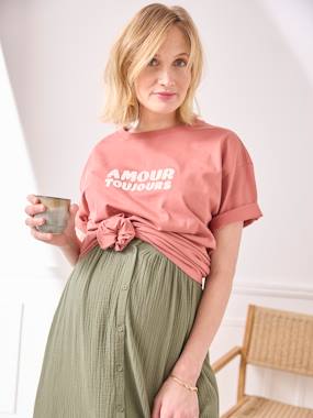 Maternity-Plain T-Shirt with Message, in Organic Cotton, for Maternity