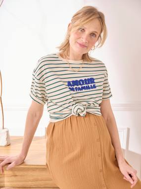 Striped T-Shirt with Message, in Organic Cotton, for Maternity  - vertbaudet enfant
