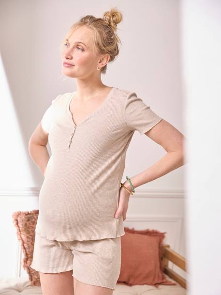 Rib Knit Pyjamas, Maternity & Nursing Special marl beige - vertbaudet enfant 