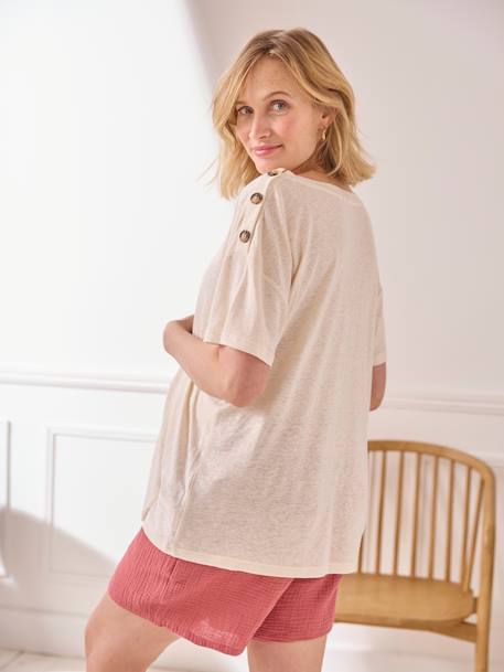 V-Neckline T-Shirt in Linen & Viscose, for Maternity ecru+rose - vertbaudet enfant 