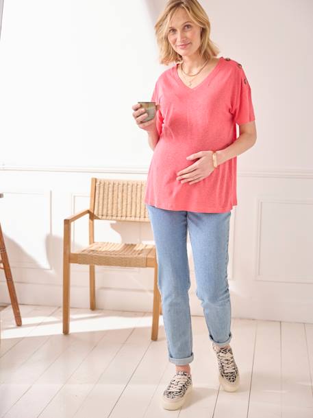 V-Neckline T-Shirt in Linen & Viscose, for Maternity rose - vertbaudet enfant 