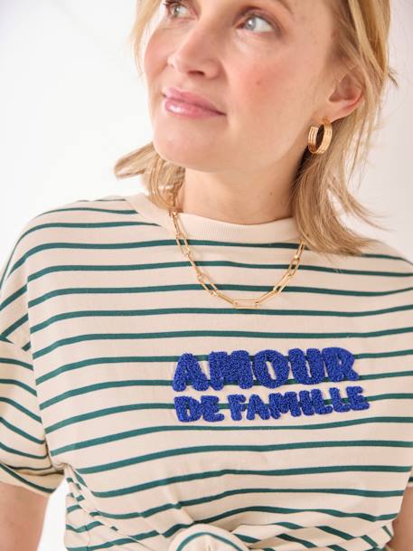 T-shirt rayé grossesse à message coton biologique écru+vert sapin - vertbaudet enfant 