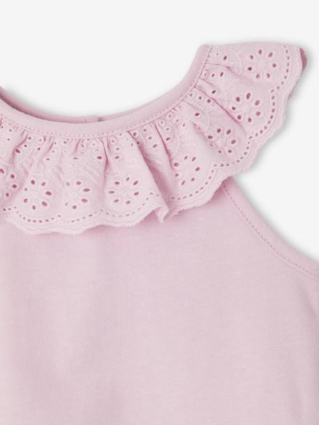 Sleeveless Blouse with Ruffle in Broderie Anglaise for Babies lilac - vertbaudet enfant 