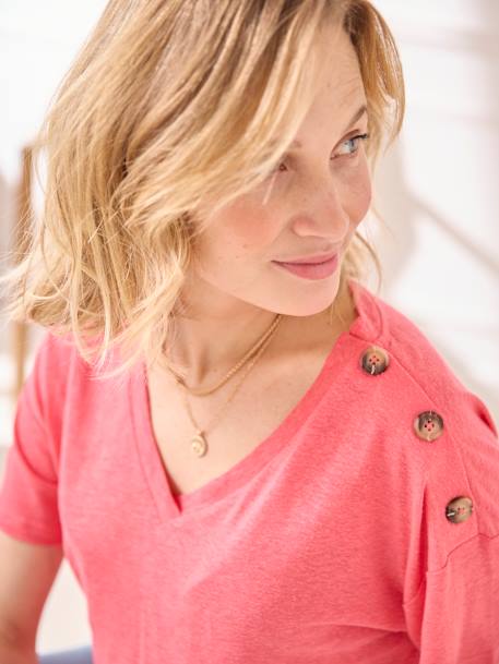 V-Neckline T-Shirt in Linen & Viscose, for Maternity rose - vertbaudet enfant 