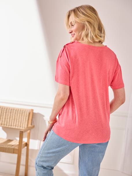 V-Neckline T-Shirt in Linen & Viscose, for Maternity ecru+rose - vertbaudet enfant 