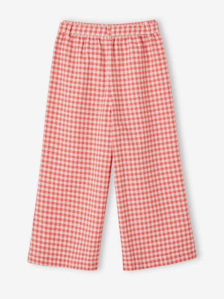 Wide-Leg, Printed Cropped Trousers for Girls chequered red+ecru - vertbaudet enfant 