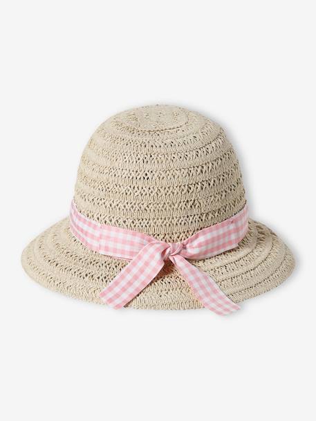Chapeau en paille de papier et ruban vichy bébé fille écru - vertbaudet enfant 