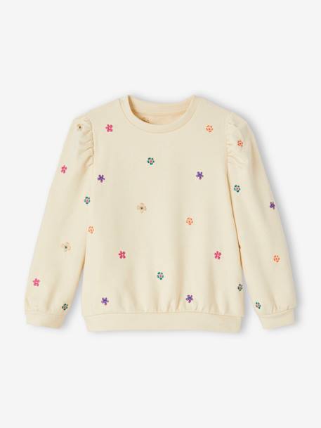Sweatshirt with Embroidered Flowers for Girls ecru - vertbaudet enfant 