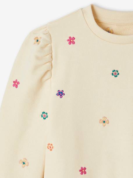 Sweatshirt with Embroidered Flowers for Girls ecru - vertbaudet enfant 