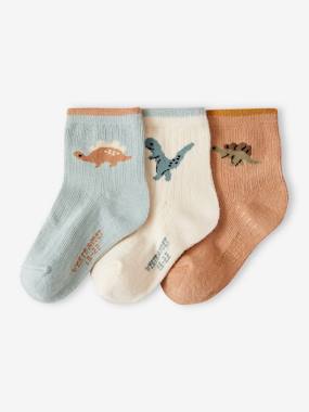 -Pack of 3 Pairs of Dinosaur Socks for Baby Boys
