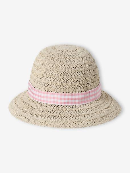 Chapeau en paille de papier et ruban vichy bébé fille écru - vertbaudet enfant 