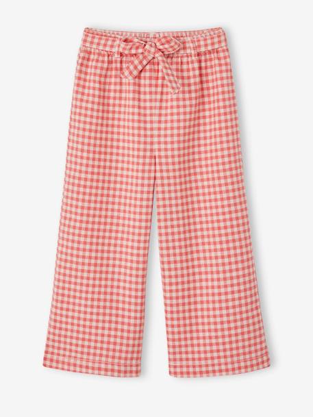 Wide-Leg, Printed Cropped Trousers for Girls chequered red+ecru - vertbaudet enfant 