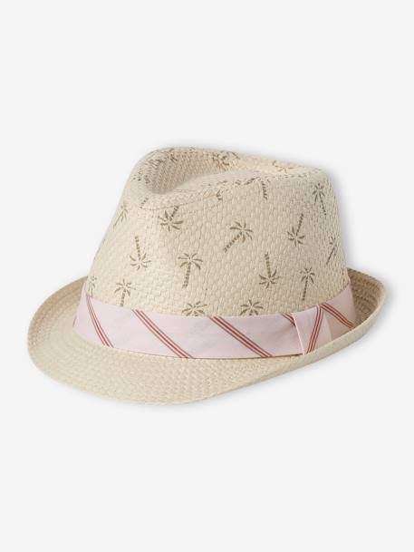 Chapeau en paille de papier et ruban rayé bébé garçon beige - vertbaudet enfant 