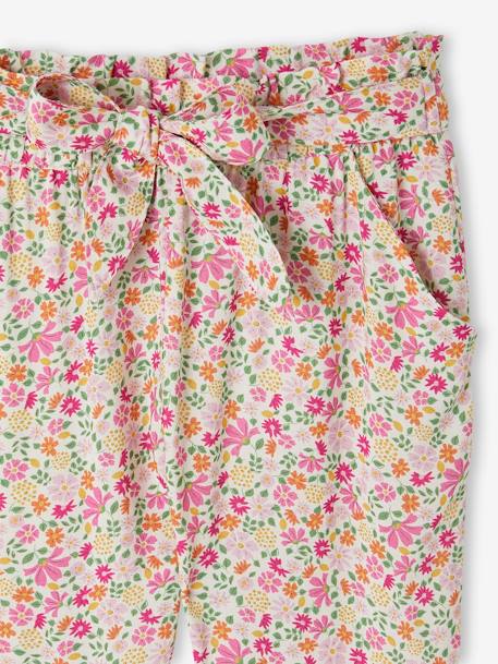 Pantalon fluide imprimé fleurs fille écru+rose+vert - vertbaudet enfant 