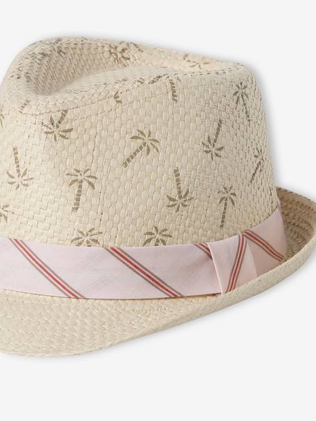 Chapeau en paille de papier et ruban rayé bébé garçon beige - vertbaudet enfant 