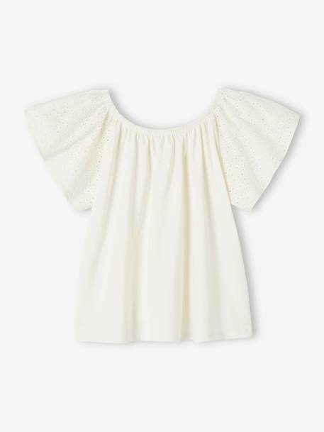 T-Shirt with Sleeves in Broderie Anglaise for Girls ecru+navy blue - vertbaudet enfant 