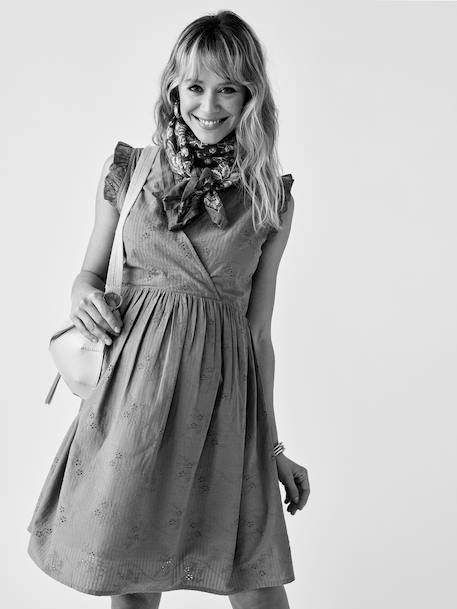 Short Dress with Ruffled Sleeves in Broderie Anglaise for Maternity, by ENVIE DE FRAISE khaki - vertbaudet enfant 