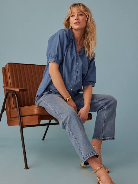 Short Sleeve Blouse for Pregnancy in Lightweight Denim by ENVIE DE FRAISE double stone - vertbaudet enfant 