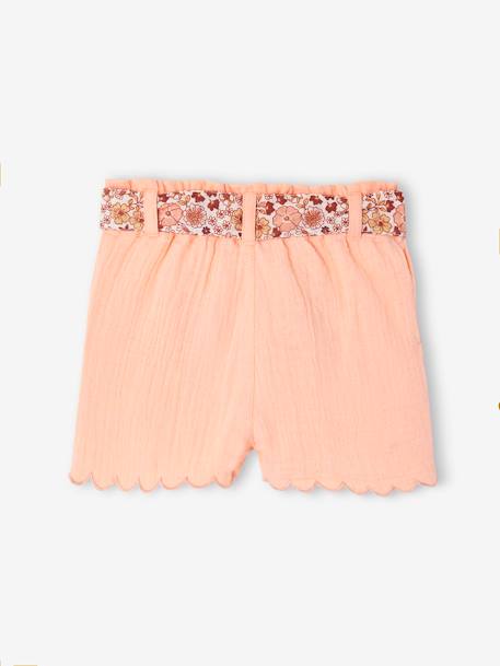 Short bébé fille en gaze de coton ceinture imprimée abricot+écru+rose bonbon - vertbaudet enfant 