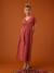 Robe longue grossesse effet cache-coeur en gaze de coton argile+beige+marine+terracotta - vertbaudet enfant 