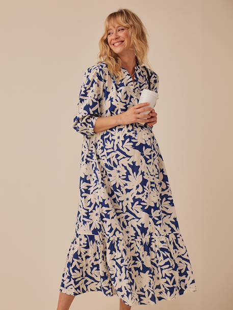 Robe longue grossesse esprit bohème boutonnée bleu roi+grenadine+noir - vertbaudet enfant 