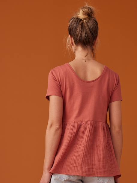 Dual Fabric T-Shirt for Maternity by ENVIE DE FRAISE sandy beige+tomato red - vertbaudet enfant 