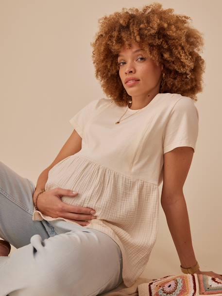 Dual Fabric T-Shirt for Maternity by ENVIE DE FRAISE sandy beige - vertbaudet enfant 