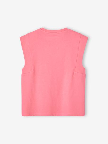 T-shirt à épaulettes motif placé fille écru+rose bonbon - vertbaudet enfant 