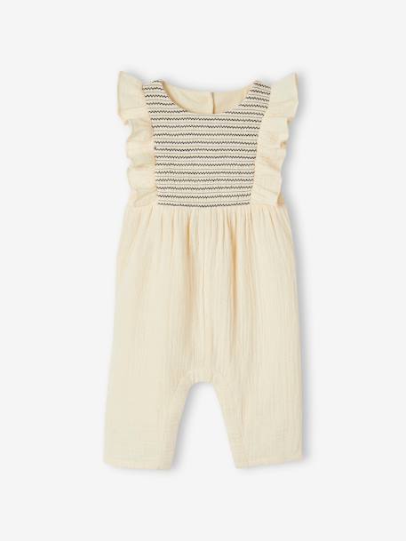 Cotton Gauze Jumpsuit for Babies ecru - vertbaudet enfant 
