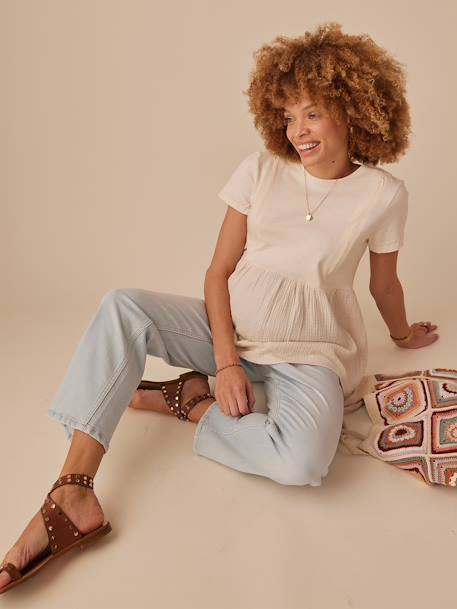 Dual Fabric T-Shirt for Maternity by ENVIE DE FRAISE sandy beige - vertbaudet enfant 
