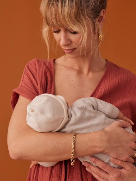 Robe longue grossesse effet cache-coeur en gaze de coton argile+beige+marine+terracotta - vertbaudet enfant 