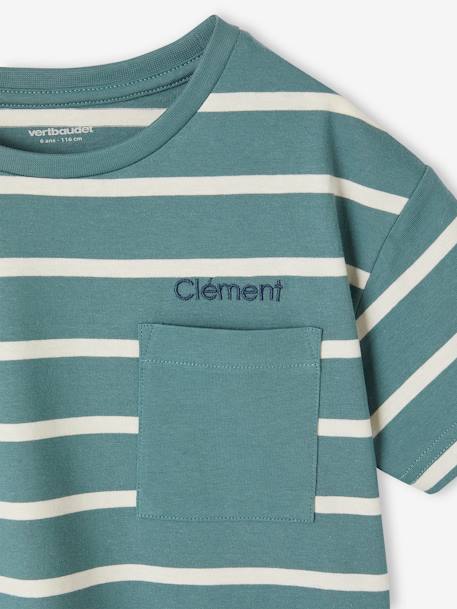 Tee-shirt garçon rayé personnalisable vert d'eau - vertbaudet enfant 