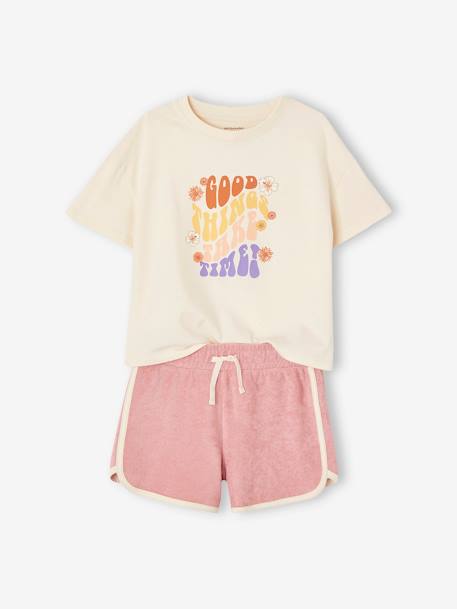 T-Shirt & Shorts, 'Flower Power' for Girls soft lilac - vertbaudet enfant 