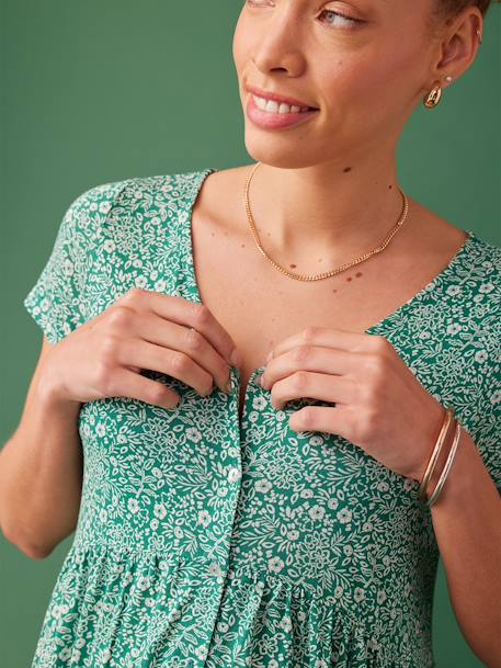 Long, Fluid, Button-Down Dress for Maternity, by ENVIE DE FRAISE green - vertbaudet enfant 