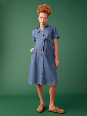 Safari-Style Dress in Denim for Maternity, by ENVIE DE FRAISE  - vertbaudet enfant