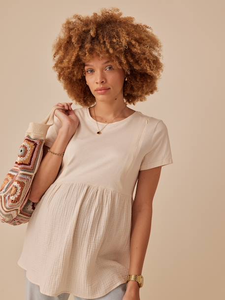 Dual Fabric T-Shirt for Maternity by ENVIE DE FRAISE sandy beige - vertbaudet enfant 