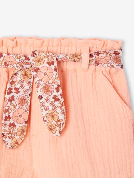 Short bébé fille en gaze de coton ceinture imprimée abricot+écru+rose bonbon - vertbaudet enfant 