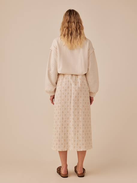 Sweat grossesse bi-matière manches ajourées kaki+sable - vertbaudet enfant 