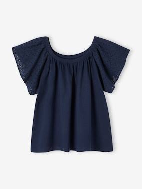 -T-Shirt with Sleeves in Broderie Anglaise for Girls