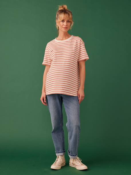 Striped Organic Cotton T-Shirt for Maternity, 'parfaite' Embroidery, by ENVIE DE FRAISE peach - vertbaudet enfant 