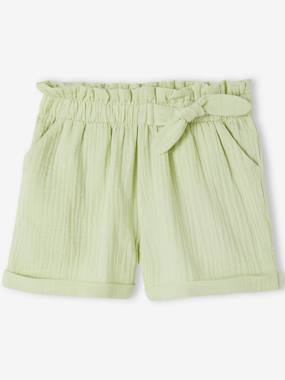 Paperbag Shorts in Cotton Gauze for Girls  - vertbaudet enfant