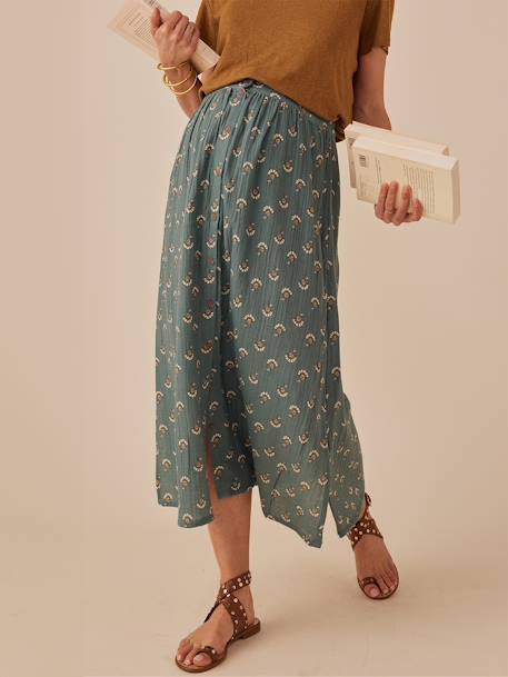 Long Skirt in Cotton Gauze for Maternity, ENVIE DE FRAISE beige+green - vertbaudet enfant 