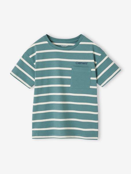Tee-shirt garçon rayé personnalisable vert d'eau - vertbaudet enfant 