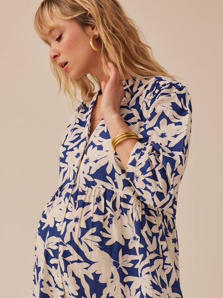Long Bohemian-Style Dress with Buttons, for Maternity, by ENVIE DE FRAISE pomegranate+royal blue - vertbaudet enfant 