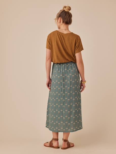 Long Skirt in Cotton Gauze for Maternity, ENVIE DE FRAISE green+sandy beige - vertbaudet enfant 