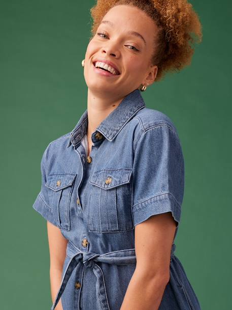 Safari-Style Dress in Denim for Maternity, by ENVIE DE FRAISE stone - vertbaudet enfant 