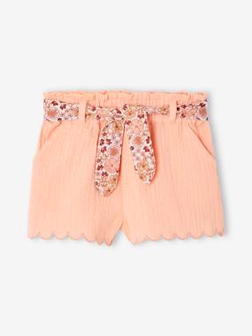 Baby-Shorts-Cotton Gauze Shorts with Floral Belt for Babies